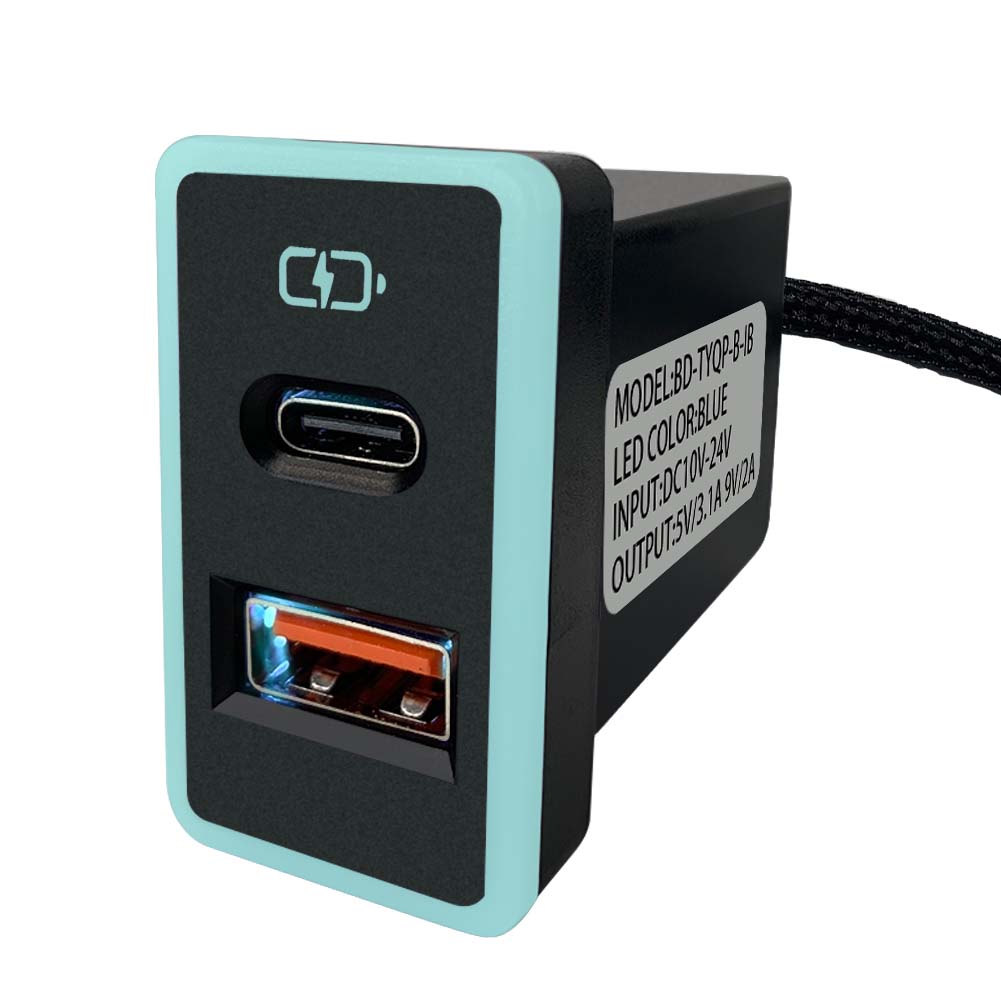TOYOTA豐田大型車充 USB+Type-C雙孔 3.0快充 | 免挖孔安裝 冰藍光 | Carster 私推好物