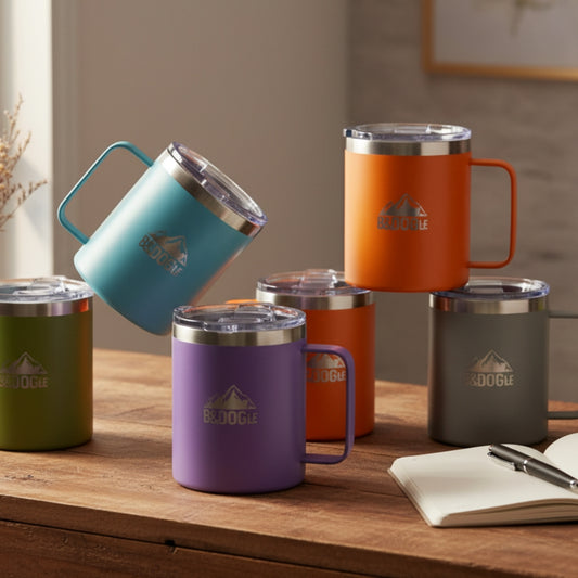 不鏽鋼雙層保溫馬克杯 附蓋手柄｜12oz隨行咖啡杯