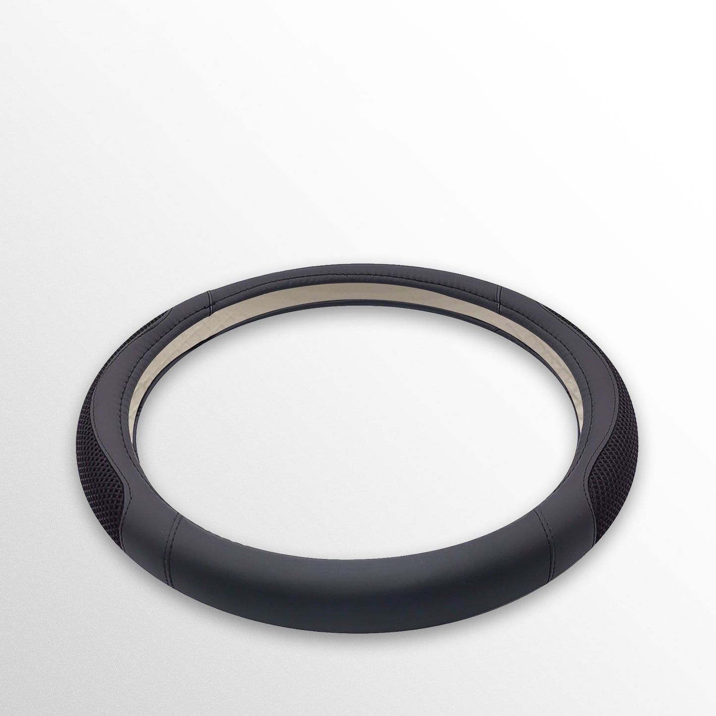 車用ステアリングホイールカバー、マイクロファイバーレザー、通気性、ユニバーサル、15インチ