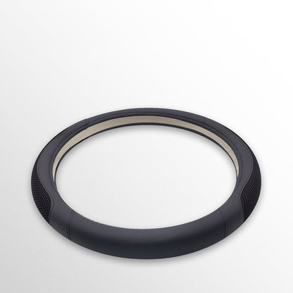 車用ステアリングホイールカバー、マイクロファイバーレザー、通気性、ユニバーサル、15インチ