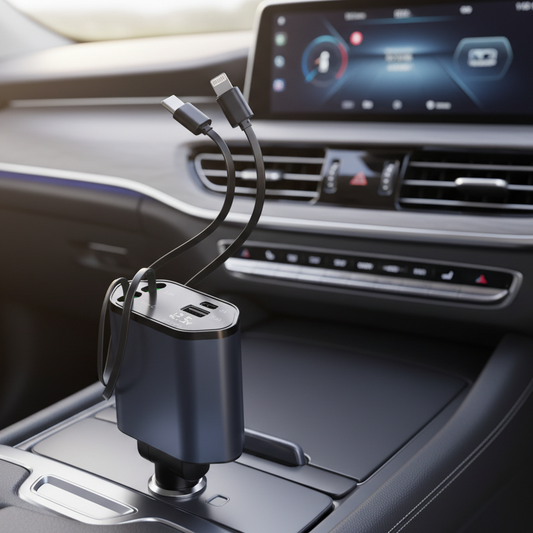 點煙器車充 | 120W雙線伸縮快充 數位顯示 Type-C+Lightning | Carster 私推好物