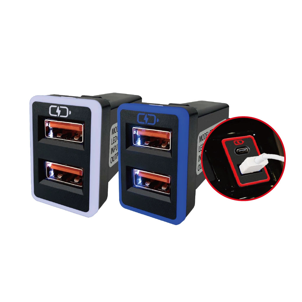 TOYOTA 中型雙 USB 車充｜變色 LED 快充