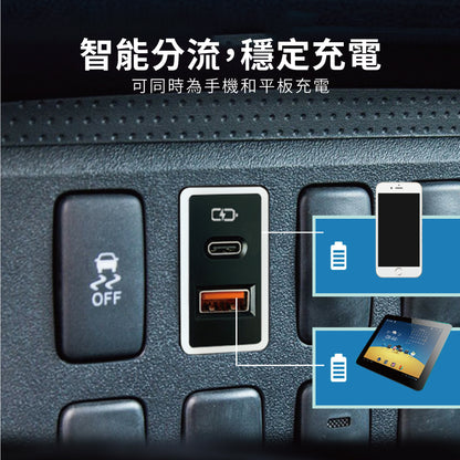 豐田TOYOTA 中型款變色燈 USB+TYPE-C雙孔3.0快充「免挖孔」