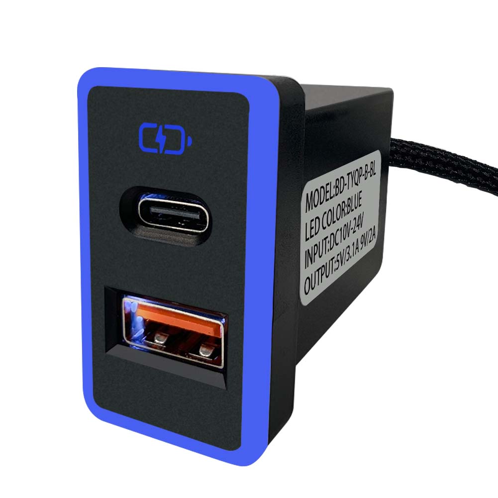 TOYOTA豐田大型車充 USB+Type-C雙孔 3.0快充｜免挖孔安裝 藍光 | Carster 私推好物