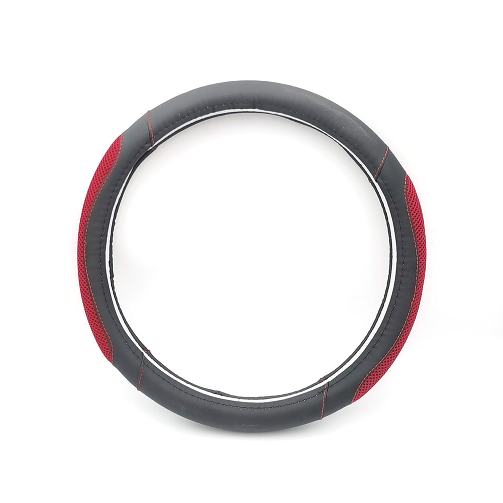 車用ステアリングホイールカバー、マイクロファイバーレザー、通気性、ユニバーサル、15インチ